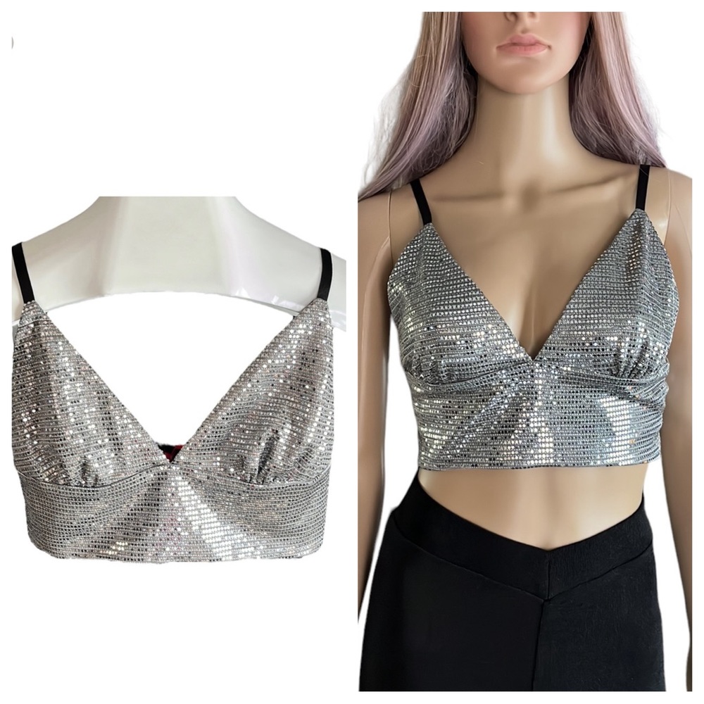 Signatures disco ball sequined crop top